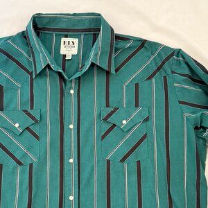 Ely Cattleman Mens Shirt XXLT Green/Black Pearl Snaps Western